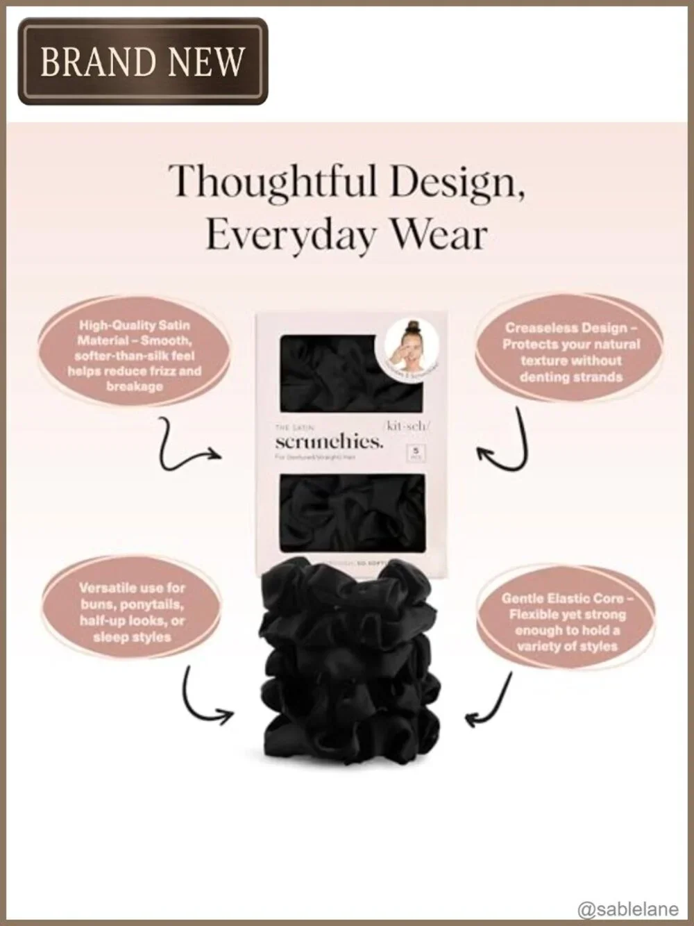 Satin Scrunchie Set of 5 - Frizz Control Gentle Hold Hair Accessory